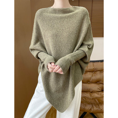 Loose One-Shoulder Pure Wool Knit Sweater