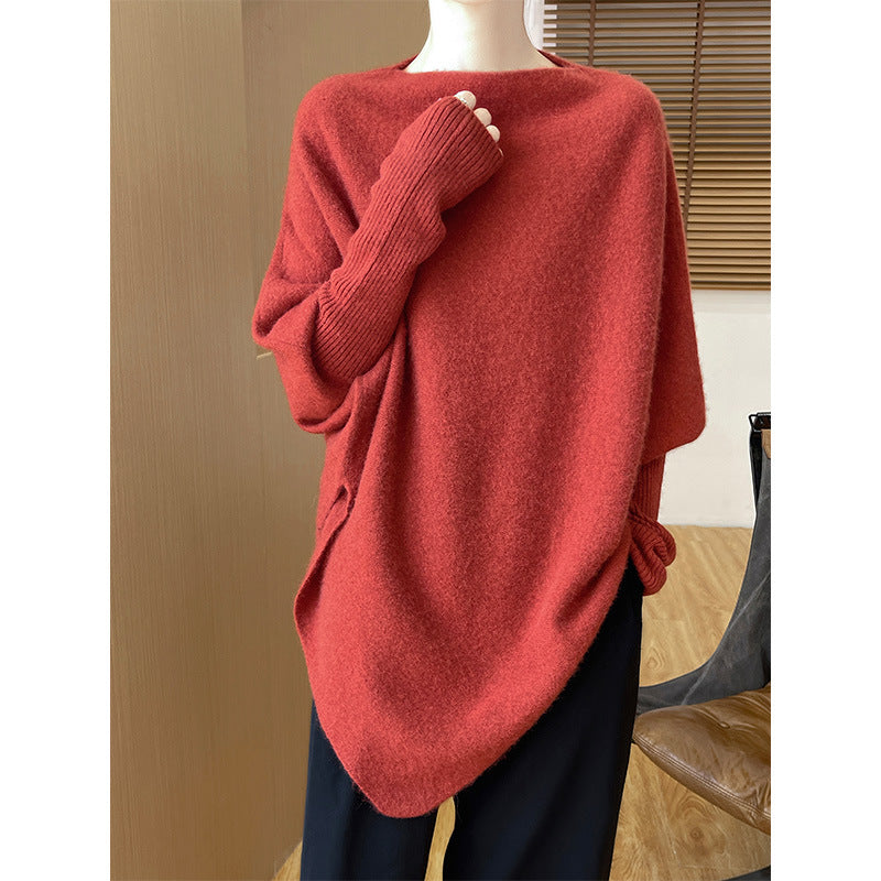 Loose One-Shoulder Pure Wool Knit Sweater