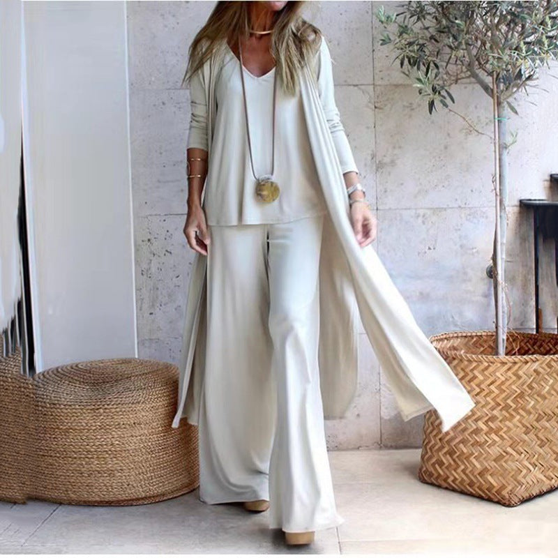 Loose plain-color three-piece collar halter-neck dress
