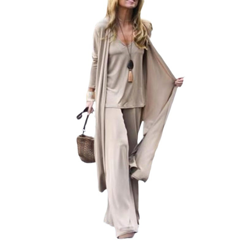 Loose plain-color three-piece collar halter-neck dress
