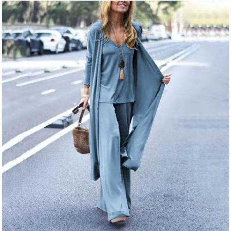 Loose plain-color three-piece collar halter-neck dress