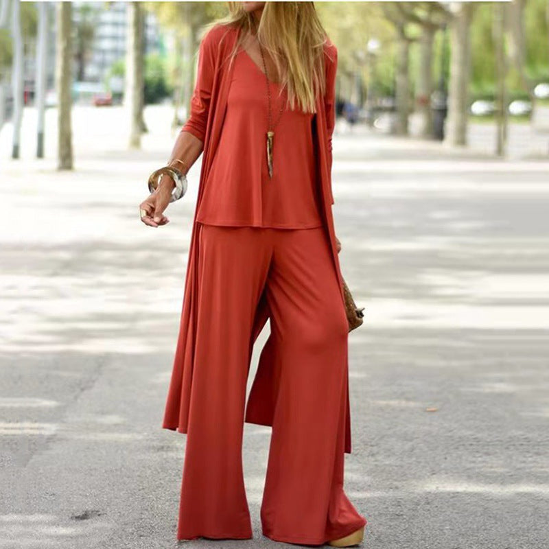 Loose plain-color three-piece collar halter-neck dress