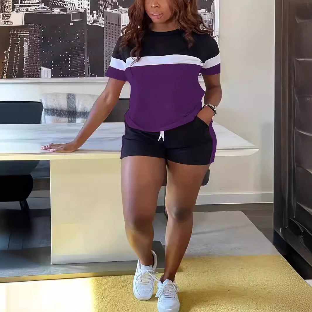 Loose print short sleeve shorts