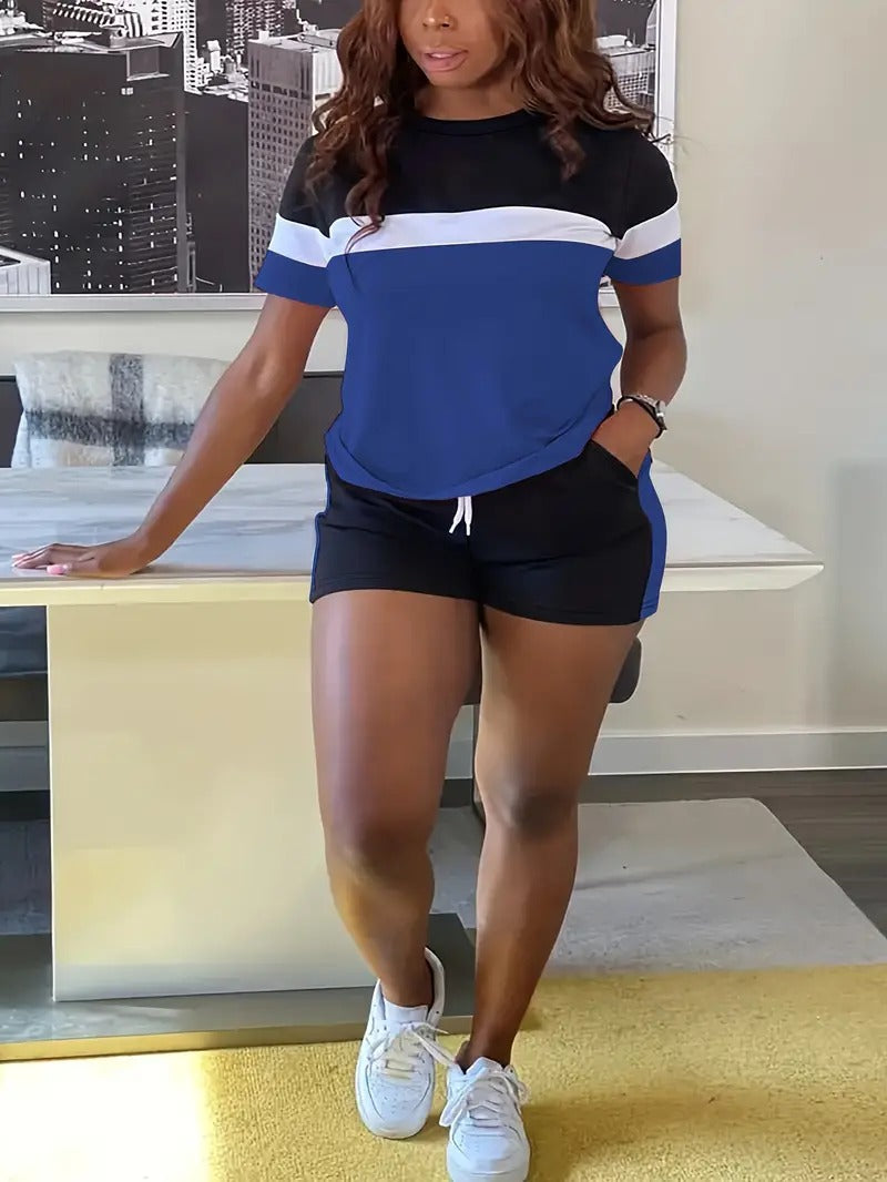 Loose print short sleeve shorts