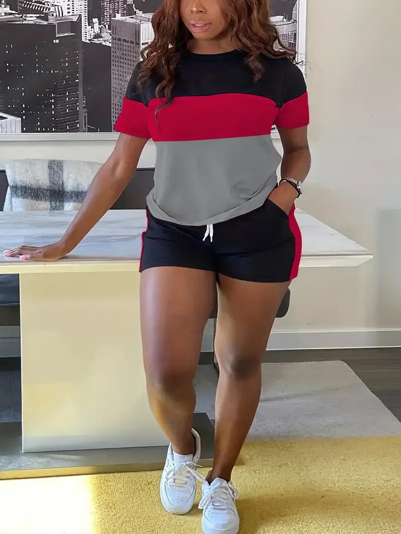 Loose print short sleeve shorts