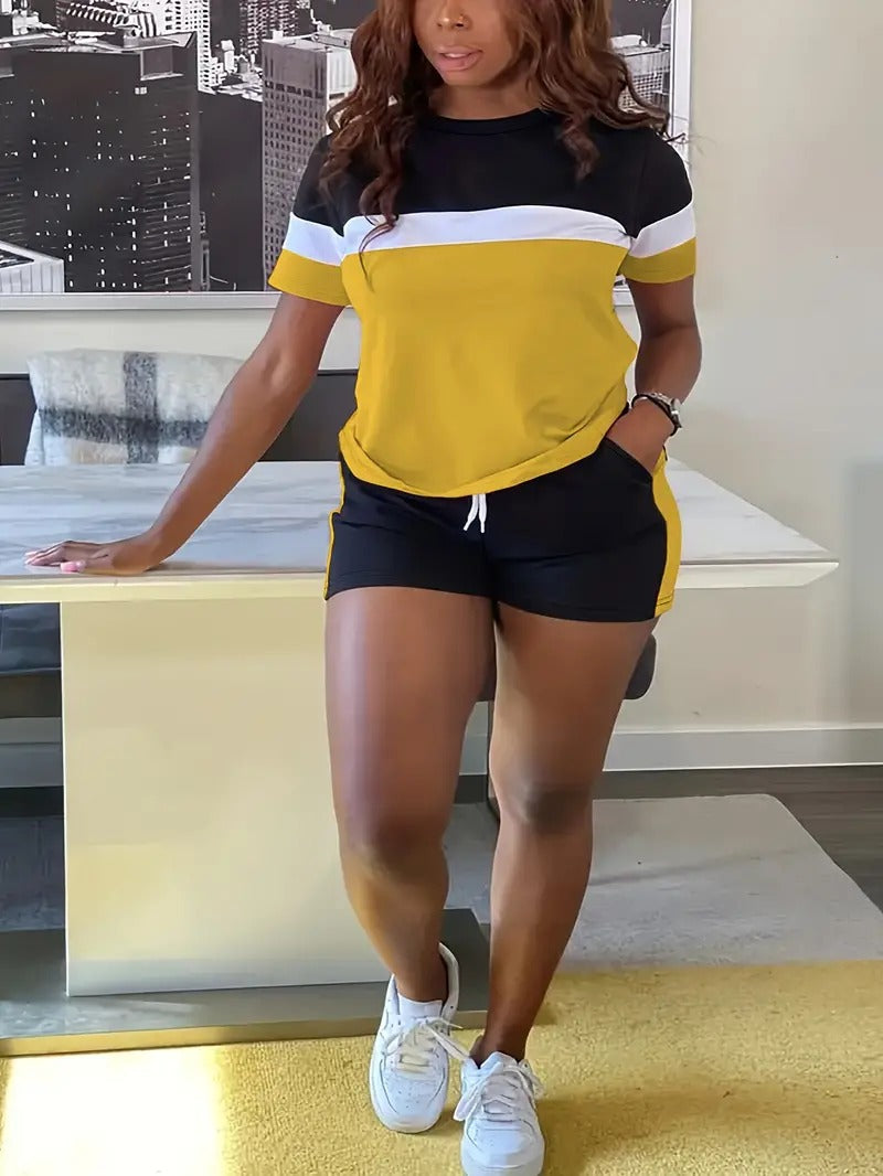 Loose print short sleeve shorts