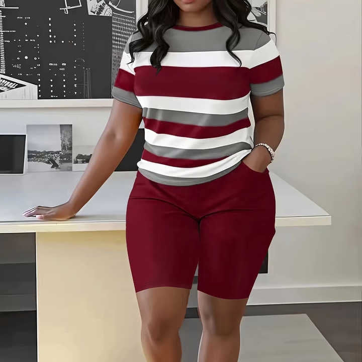 Loose print short sleeve shorts