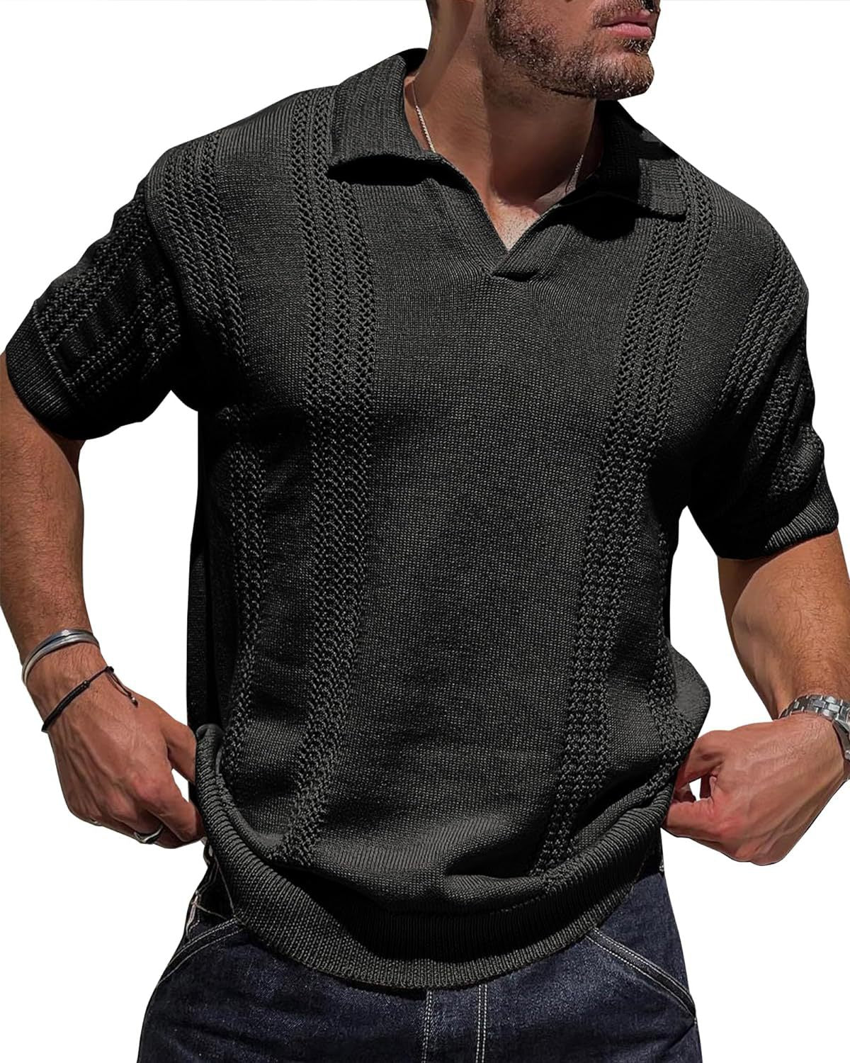 Loose Pure Color Cut Out Men's Tops for Men