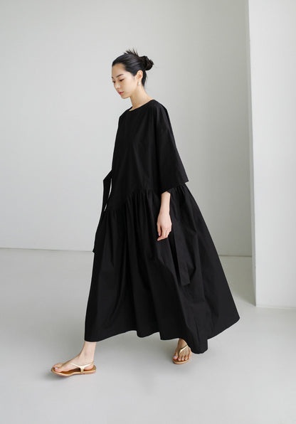 Loose Round Neck Knee Length Cotton Dress