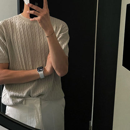 Loose round-neck knitted T-shirt