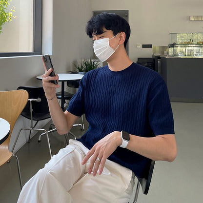 Loose round-neck knitted T-shirt