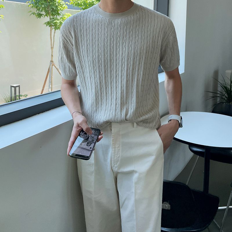 Loose round-neck knitted T-shirt