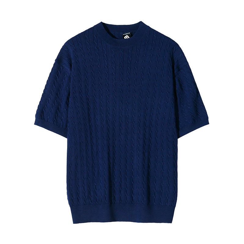 Loose round-neck knitted T-shirt