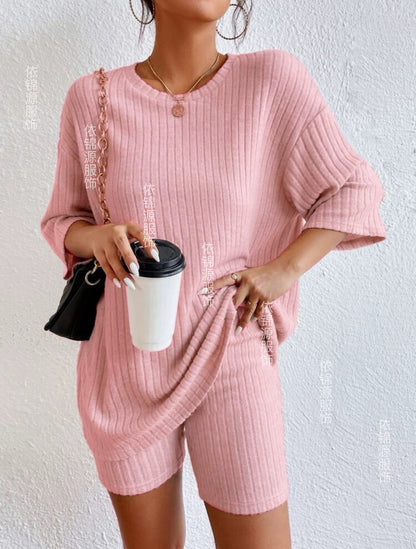 Loose round neck shorts set for women