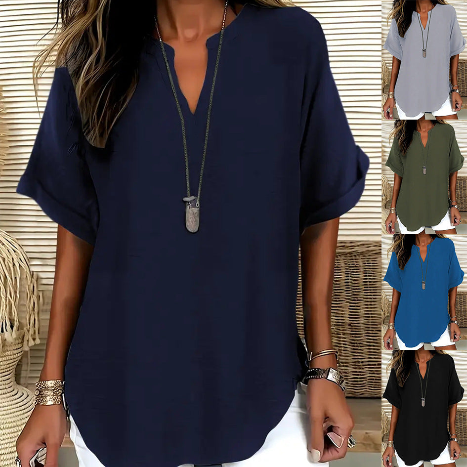 Loose Solid Color Women's Casual Shirt