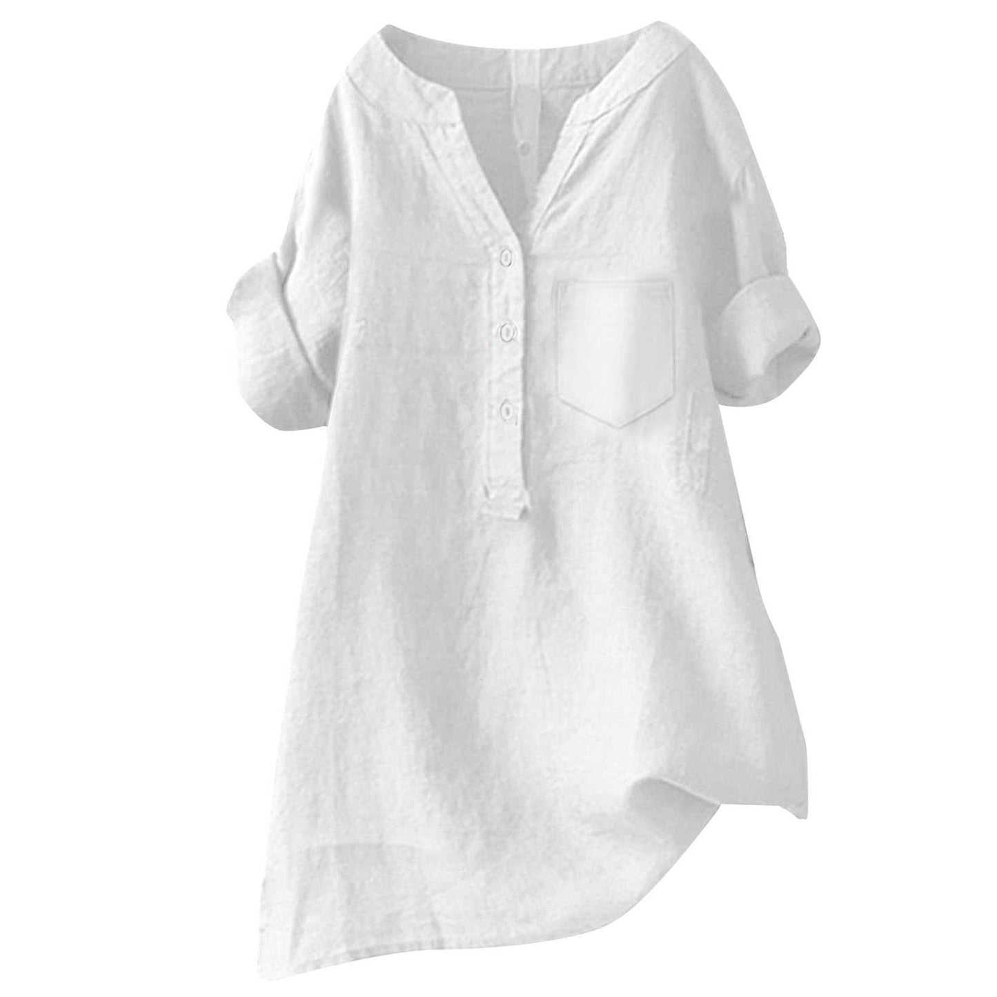 Loose Stand Collar Cotton Linen Short Sleeve Top