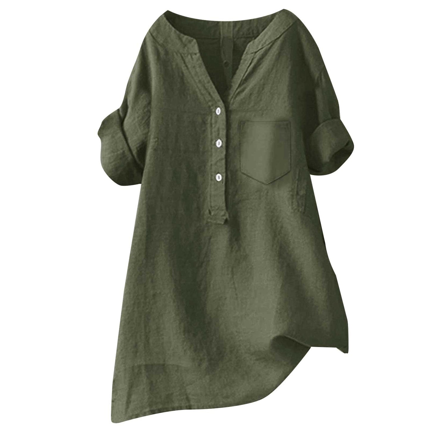 Loose Stand Collar Cotton Linen Short Sleeve Top