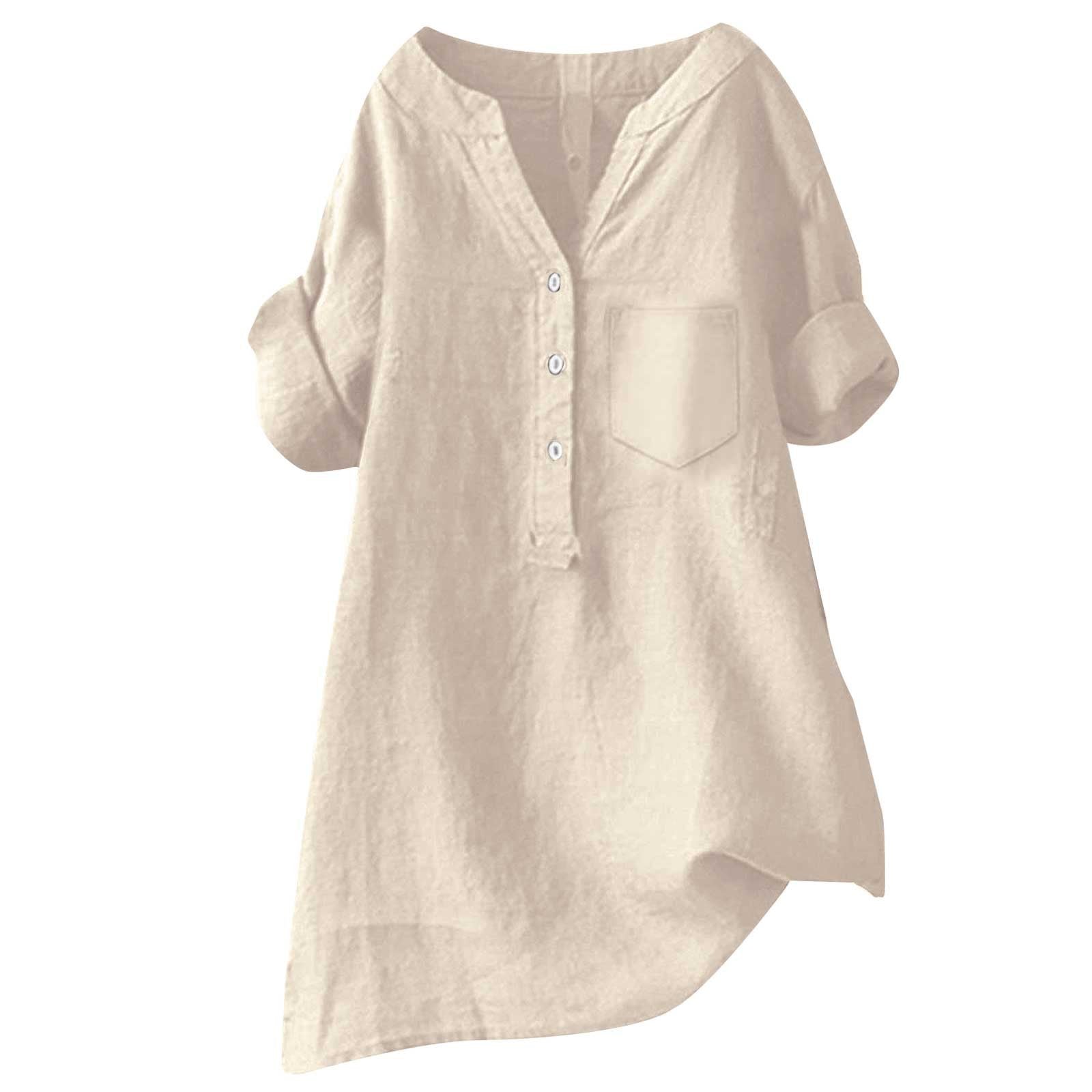 Loose Stand Collar Cotton Linen Short Sleeve Top