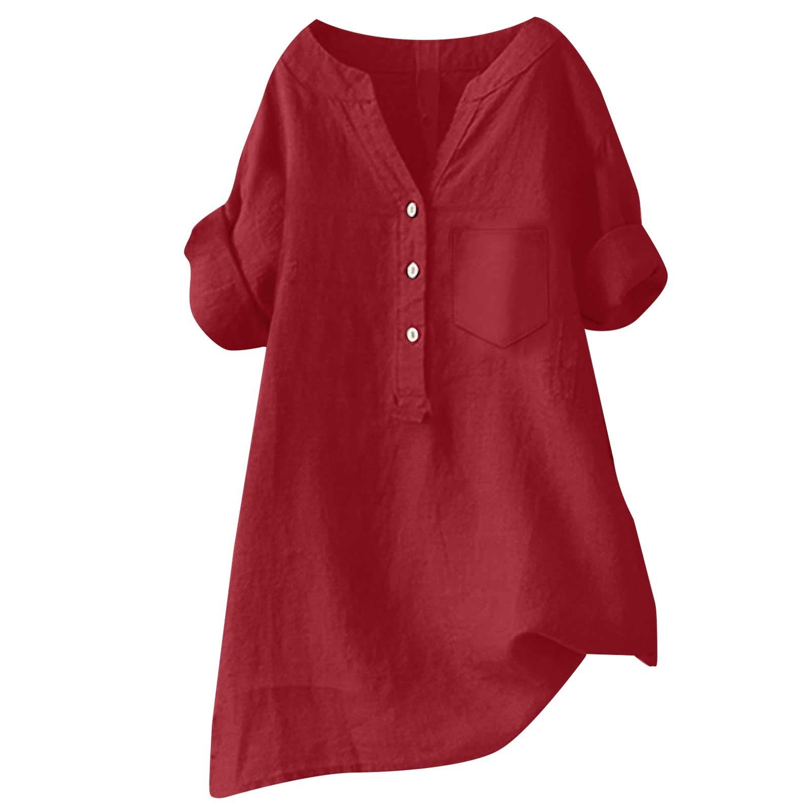 Loose Stand Collar Cotton Linen Short Sleeve Top