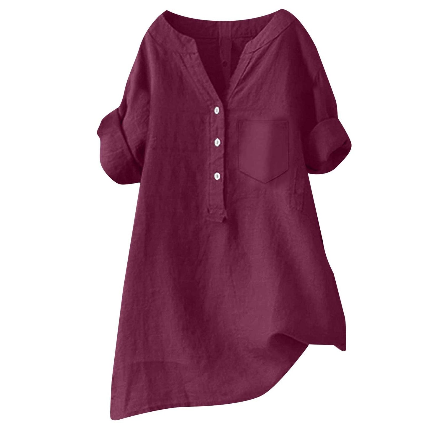 Loose Stand Collar Cotton Linen Short Sleeve Top