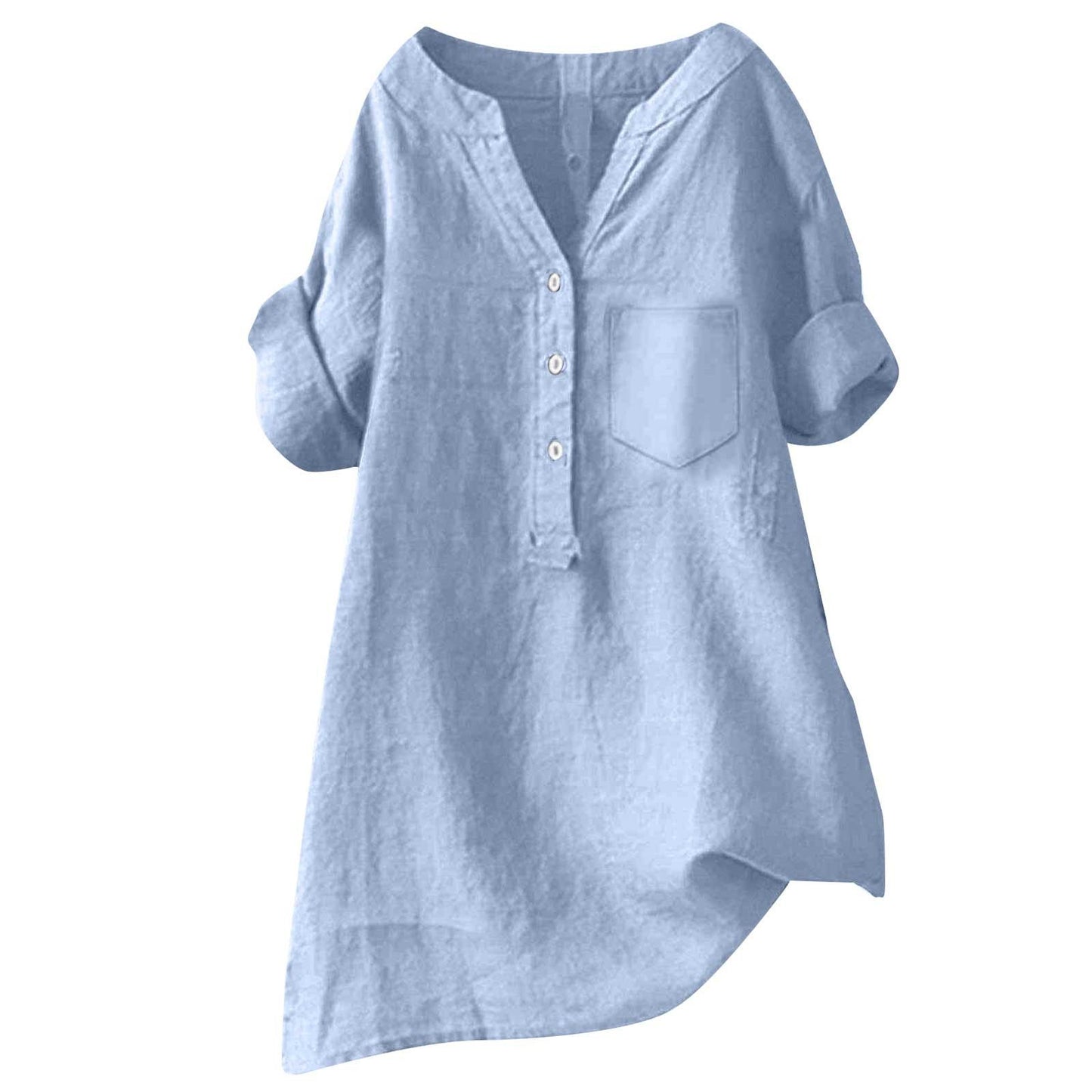 Loose Stand Collar Cotton Linen Short Sleeve Top