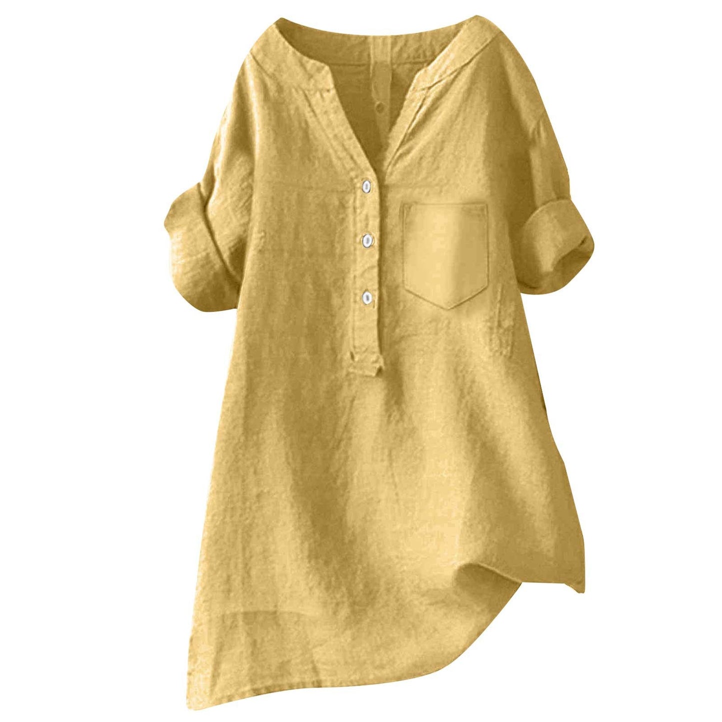 Loose Stand Collar Cotton Linen Short Sleeve Top
