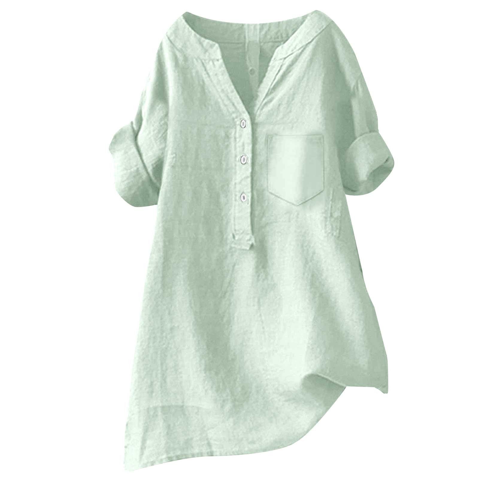 Loose Stand Collar Cotton Linen Short Sleeve Top