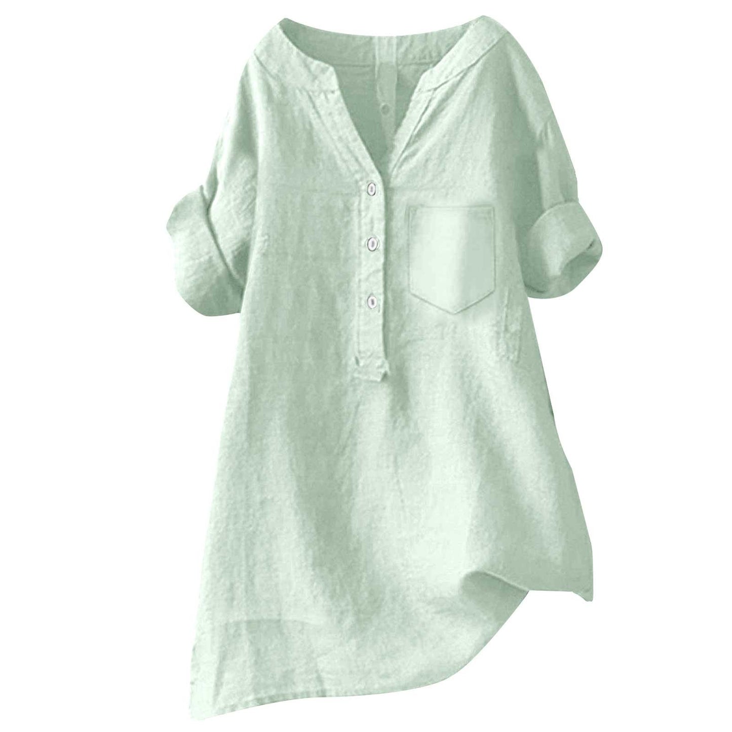 Loose Stand Collar Cotton Linen Short Sleeve Top