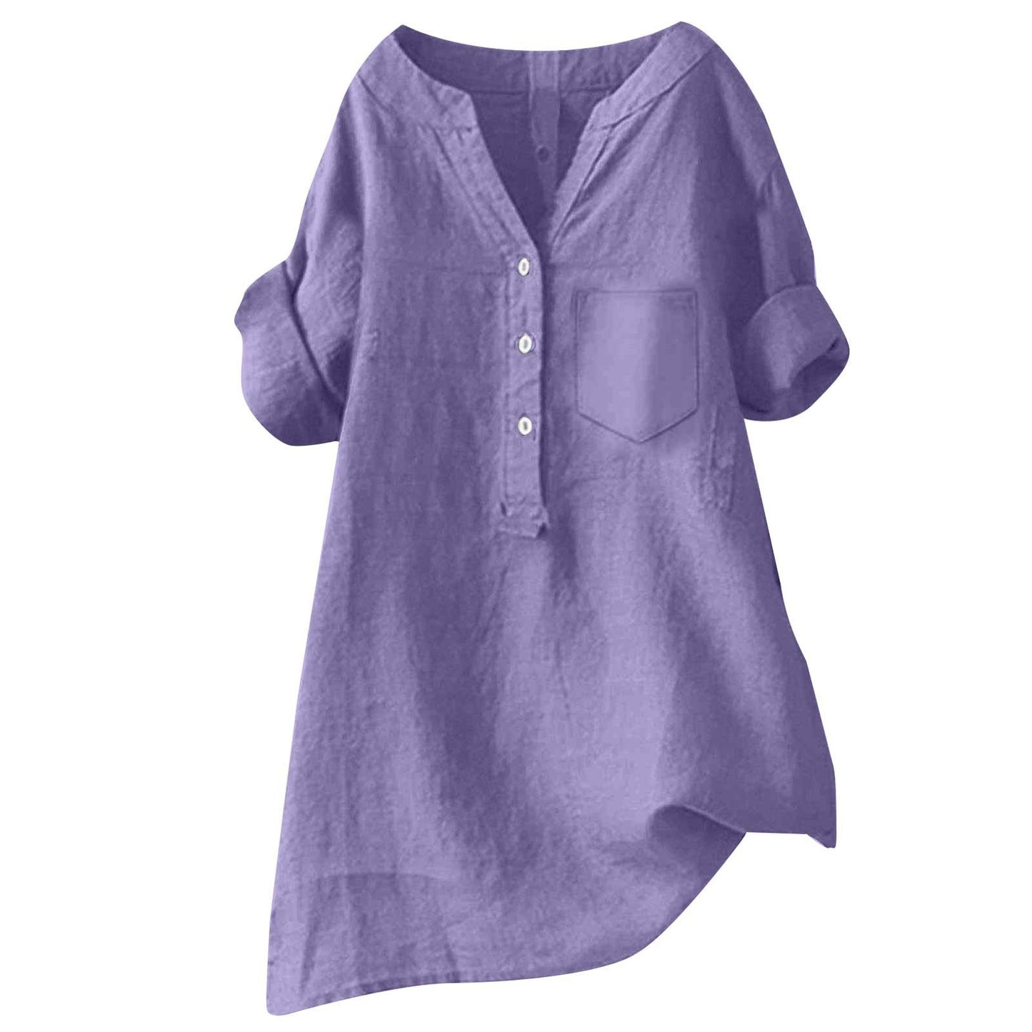Loose Stand Collar Cotton Linen Short Sleeve Top