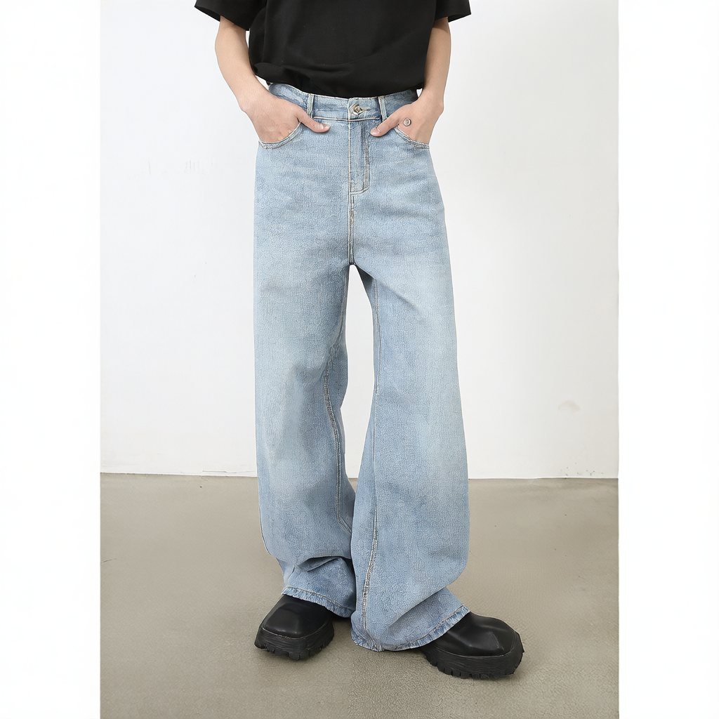 Loose Straight Cut Cotton Blend Jeans