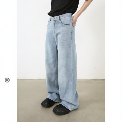 Loose Straight Cut Cotton Blend Jeans