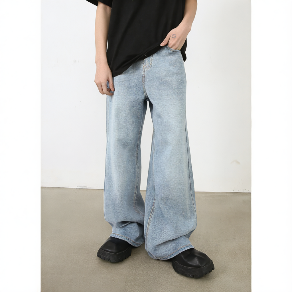 Loose Straight Cut Cotton Blend Jeans