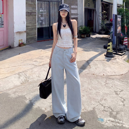 Loose Straight Wide-Leg Denim Trousers