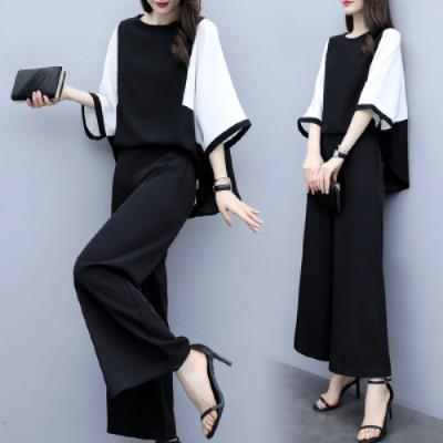 Loose top and wide-leg pants for women