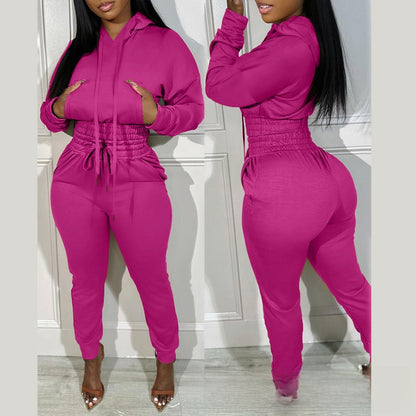 Loose Waist Hooded Jogging suit 2 pcs suit