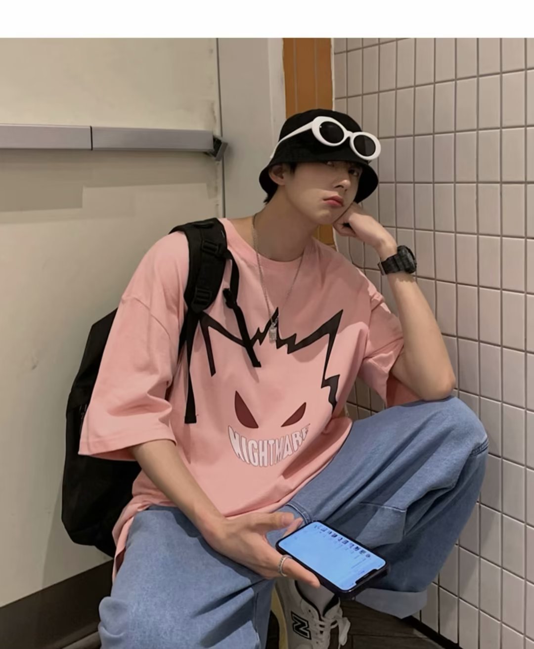 loose white T-shirt half sleeve bottoming shirt