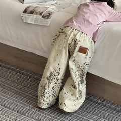 Apricot leopard print loosejeans one size larger