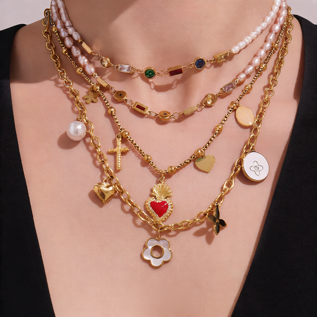 Love Heart Cross Beaded Necklace