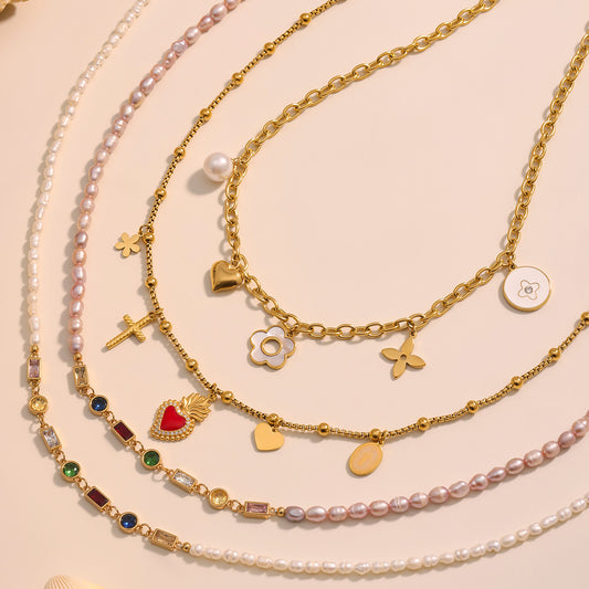 Love Heart Cross Beaded Necklace