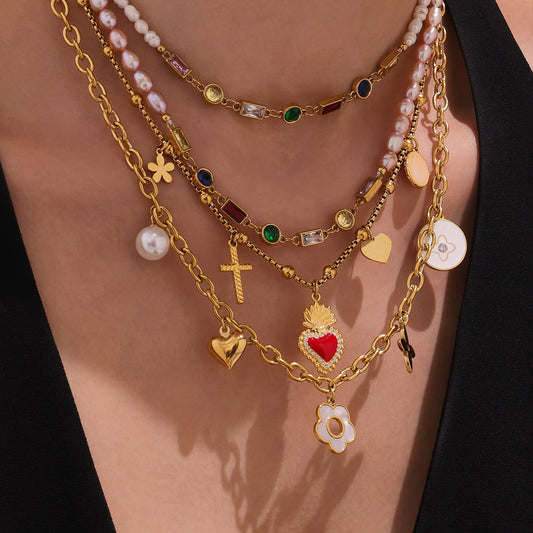 Love Heart Cross Beaded Necklace
