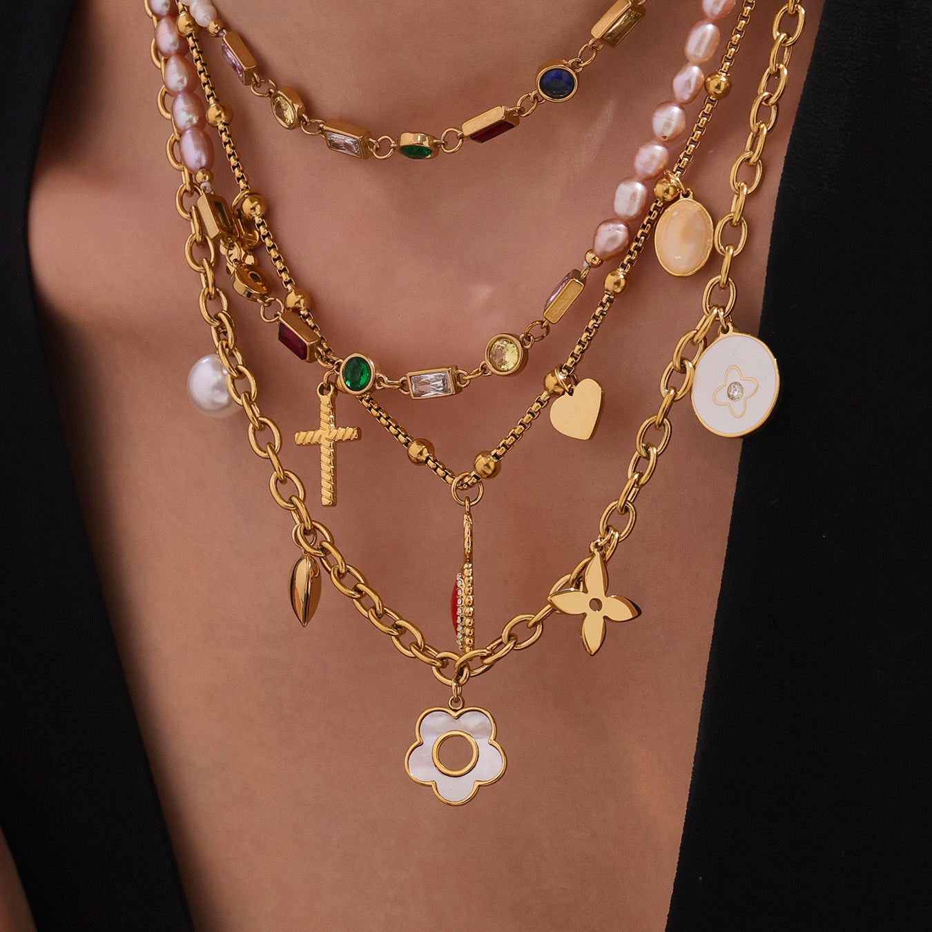Love Heart Cross Beaded Necklace