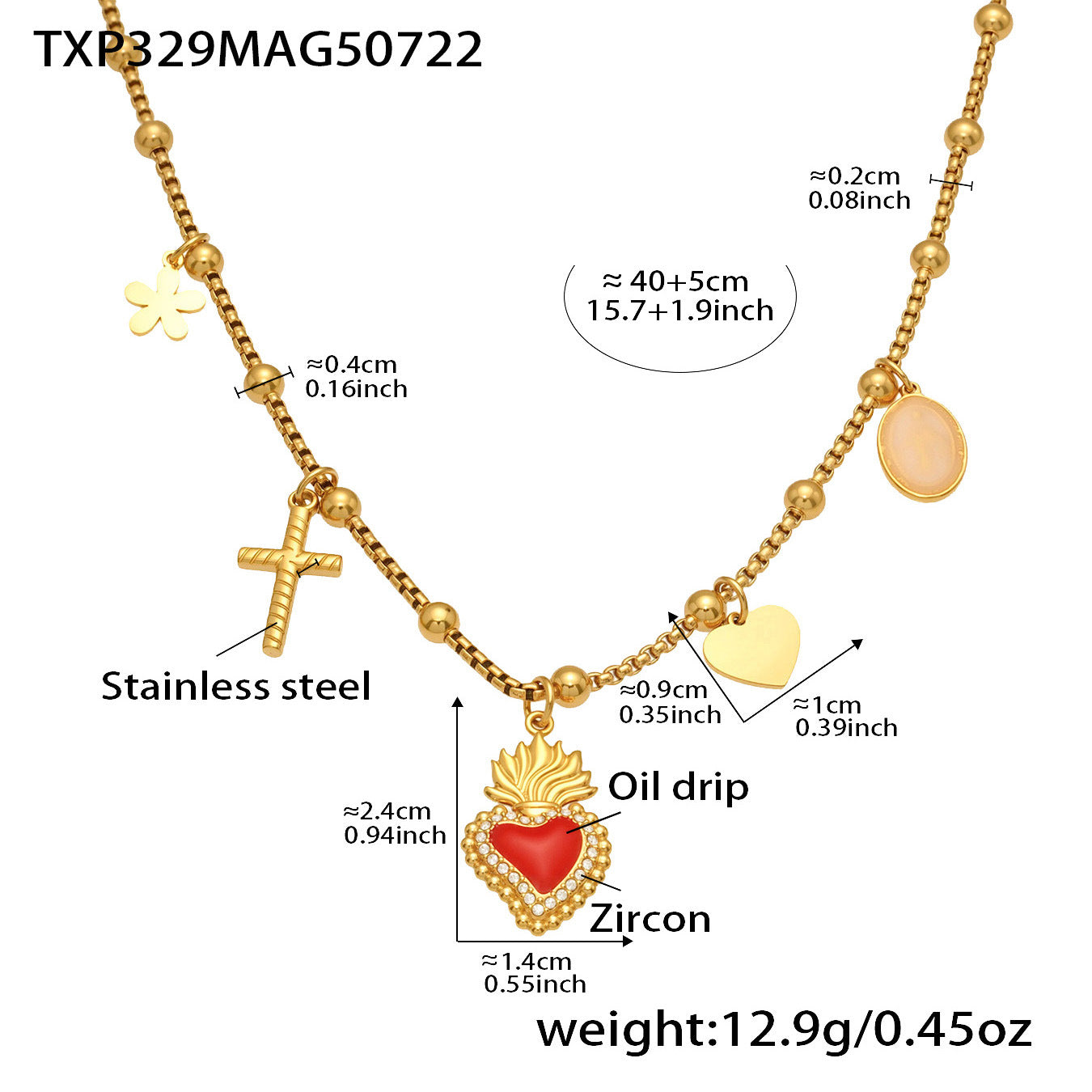 Love Heart Cross Beaded Necklace