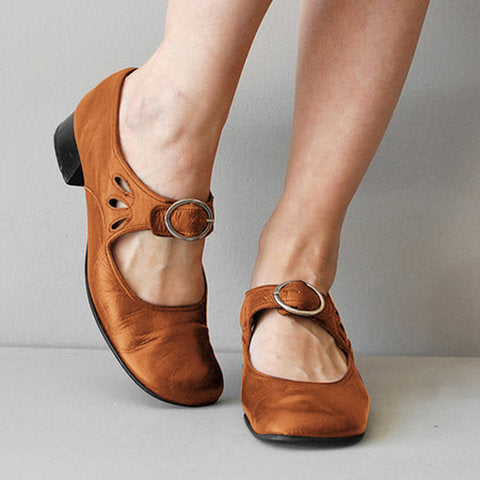 Low Heel Buckle Strap Women Shoes