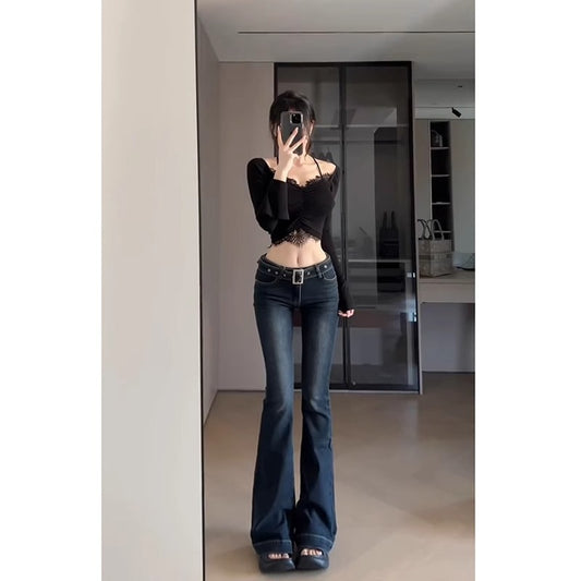 Low-rise slim-fit flared jeans