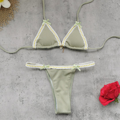 Low-waist three-point strap backless one-piece swimming suit