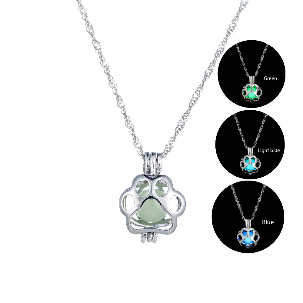 Luminous Dog Paw Print Necklace with Adjustable Chain