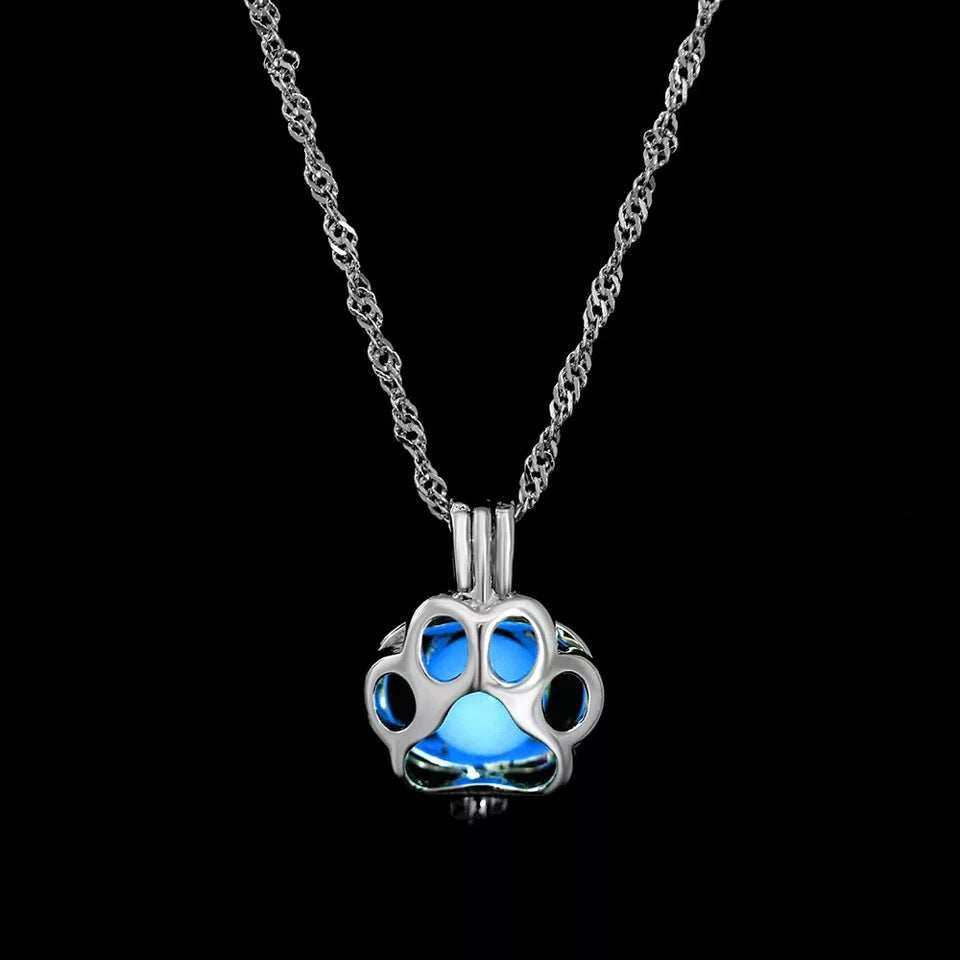 Luminous Dog Paw Print Necklace with Adjustable Chain