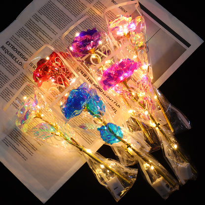 Luminous Rose Bouquet with Gold Foil Packaging