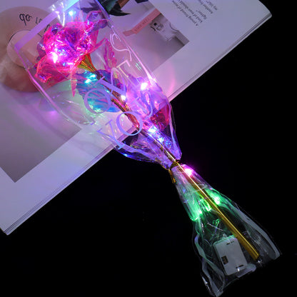 Luminous Rose Bouquet with Gold Foil Packaging