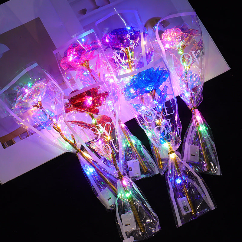 Luminous Rose Bouquet with Gold Foil Packaging